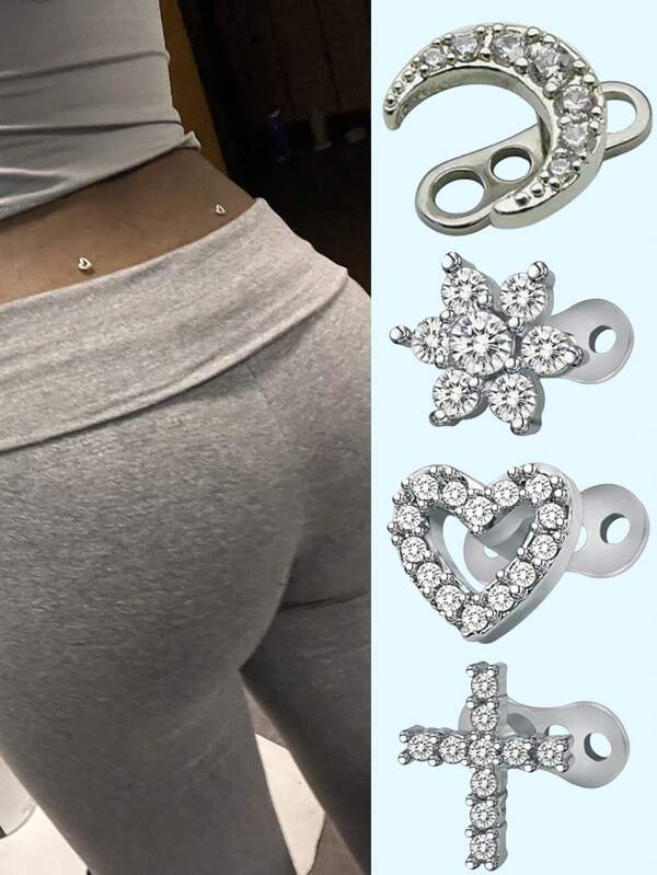Bases y topes de anclaje dermal de 14G en acero inoxidable con circonita cúbica roscados internamente, para perforaciones corporales de microdermal, pendientes, perforaciones en la piel superficial, joyería corporal para mujeres y hombres