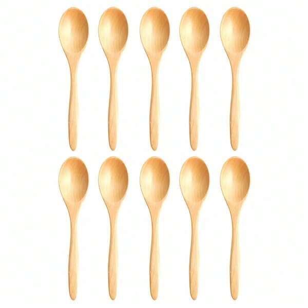 10 Pcs Stirring Spoon Wood Soup Spoons Eating Mixing Stirring Cooking Long Handle Spoon Japanese Coffee Mixing Spoon Kitchen Utensils,School Supplies