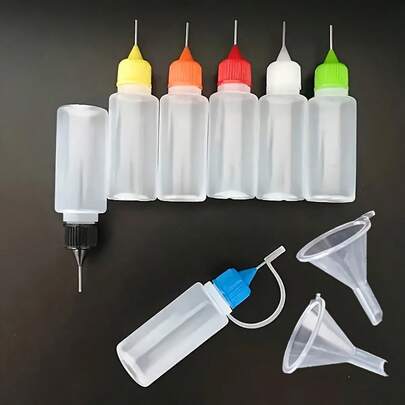 4/8/16Pcs 0.34 Oz Precision Tip Liquid Bottle, Including Mini Funnel, 0.34 Oz Needle Glue Bottle, Random Colors, For DIY Handmade Painting, Glue, Ink, Acrylic Art - Other Plastic Materials (Bottle Cap Color Is Random)