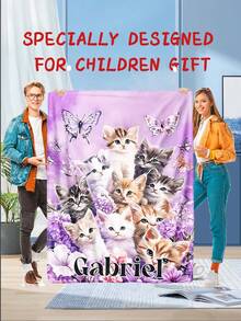 This Custom-Made, Colorful Name Blanket Features A Cute Purple Cat Design And Is Suitable For Both Boys And Girls. It's A Perfect Holiday Gift For Daughters, Sons, Classmates, And Friends. The Blanket Is Incredibly Soft, Warm, And Comfortable, Suitable For All Seasons And Various Occasions, Including Indoors, Camping, Air-Conditioned Rooms, Sofas, Living Rooms, Bedrooms, And More. It's Also Perfect For Holidays Like Halloween. It's An Ideal Gift For Children's Day, Christmas, And Birthdays. - Multicolor - View 6