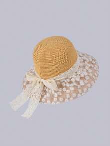 1pc Women's Summer Lace Bow Sun Hat, Breathable Wide Brim Sun Protection Bucket Hat, Outdoor Beach Travel - Sun Hat - View 7