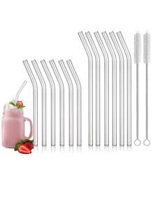 8Pcs Colorful Glass Straws With 2 Cleaning Brushes - 8mm Reusable Drinking Straws, 4 Straight & 4 Bent, Party Supplies For Smoothies, Cocktails, Iced Coffee, Perfect Gift For Home, Weddings, Or Events