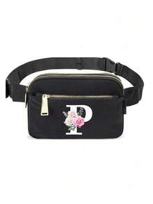 Printed With Initial A-Z Solid Color Chest Bag,Sports And Fitness Bag, Women's Bag Shoulder Bag, Fanny Bag,Coin Bag Small Bag Bag Outdoor Chest Bag Mobile Phone Storage, Multifunctional Yoga Pocket Waist Bag, Waterproof Sports Adjustable Shoulder Bag, Suitable For Exercise, Running, Traveling, Hiking, And The First Day Of School Preppy Bum Bag, Keeping You Fashionable And Orderly,Mother's Day Gift - Black - View 27