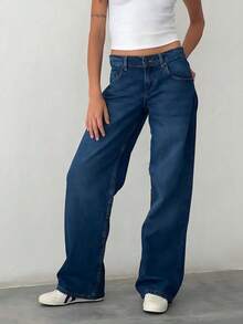 Denim Jeans For Women Wide Leg Jeans Low Waist Baggy Jeans For Women Loose Boyfriends Jeans Denim Pants Vintage Y2K 90S - 藏蓝色 - 查看 1