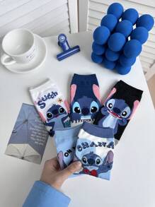 Disney 4 pares de calcetines tobilleros de mujer con estampado de Stitch de , versátiles para todas las temporadas, color aleatorio, de tela de alta calidad, sin relleno