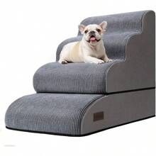 Dog Stairs And Ramp For Bed 4-Step Dog Steps For Small Dogs And Cats Non-Slip Pet Stairs Suitable High Bed Climbing - Grey1 - View 1