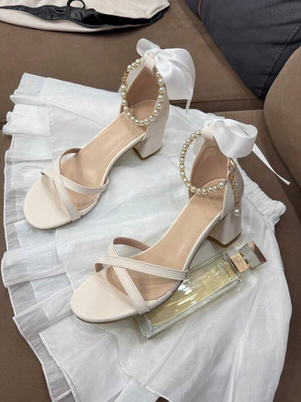 Fashionable Versatile Pearl Strap Teenage Summer Party High Heels Sandals For Teens