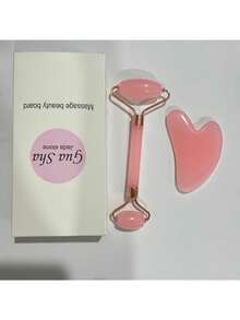 1pc Pink Resin Gua Sha & Facial Roller Set - Manually Operated Tools Without Battery, For Body Relaxation, Facial Massage, Relief