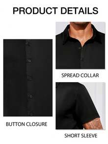 Runcati Mens Luxury Satin Silk Dress Shirts Casual Button Down Short Sleeve Prom Party Wedding Shirt - Black - View 5