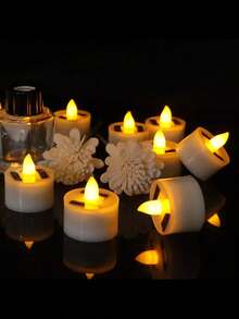 4/6/12 件太阳能茶蜡烛灯，防水闪烁无焰蜡烛灯带光传感器，可充电，适用于户外派对、花园、家居装饰 - 暖光 - 查看 7