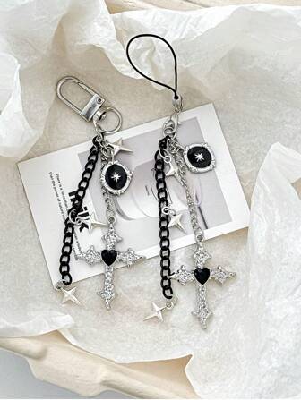 1pc Heart & Cross Design Mobile Phone Hanging Chain, Personalized Small Purse/Key Chain Accessory