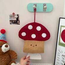 1 pièce Porte-boîte de mouchoirs à motif champignon rouge mignon sans perçage, support mural créatif pour rouleaux de papier