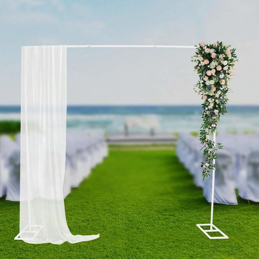 Wedding Arch Square Background Stand, 8FT X 8FT Portable White Metal Wedding Arch Stand With Base, Heavy Duty Pipe And Drape Backdrop Stand Kit For Birthday Parties Banquet Decorations - 白色 - 查看 1