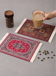 Coffee Mat Arabic Style Absorbent Insulated Coaster Coffee Or Tea Coaster Table Mat Heat Resistant Drying Non-Slip Coffee Coaster Suitable For Coffee Machine, Coffee Pot, Coffee Accessories 1 Piece