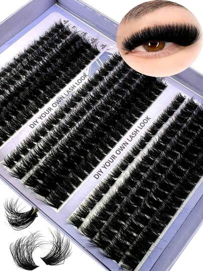 300 件/15 排 DIY 合成貂皮睫毛簇，50D/60D/80D/100D/120D 蓬松单根睫毛延长，5D 0.07mm 卷曲效果戏剧睫毛延长 8-16mm 混合托盘睫毛，化妆工具，大容量个人睫毛延长，适合家庭使用，黑色卷曲单根睫毛簇，适合日常化妆和角色扮演，可重复使用