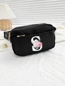 Printed With Initial A-Z Solid Color Chest Bag,Sports And Fitness Bag, Women's Bag Shoulder Bag, Fanny Bag,Coin Bag Small Bag Bag Outdoor Chest Bag Mobile Phone Storage, Multifunctional Yoga Pocket Waist Bag, Waterproof Sports Adjustable Shoulder Bag, Suitable For Exercise, Running, Traveling, Hiking, And The First Day Of School Preppy Bum Bag, Keeping You Fashionable And Orderly,Mother's Day Gift - Black - View 5