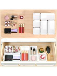 1/4/6/5/9 Pieces Of White Plastic Storage Box, Drawer Storage Set, Multifunctional Bathroom And Dressing Table Drawer Storage Tray, Cosmetics Storage Box, Bedroom, Kitchen Small Tools And Office - White - View 7