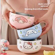 Sanrio 1 stuk levendige Hello Kitty-kom | Sanrio Hello Kitty 304 roestvrijstalen ramenkom - schattige grote instant noedel-, fruitsalade-, rijst- en soepkom - roze, handmatige opening, handwas aanbevolen - ideaal voor school, kamperen in de buitenlucht, kantoor, thuis, noedelkom, schoolbenodigdheden