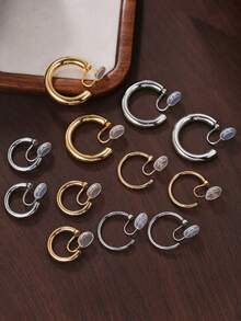 2pcs Smooth Hoop Mosquito Coil Earrings Without Piercings Simple Creative Design Rotatable Fashion Women's Ear Clips Jewelry Gift - Clip - View 10