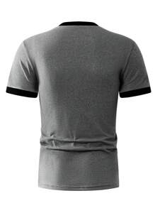 New Summer Men Short Sleeve T-Shirts, Casual Fashion Sports Fitness Office Home Comfortable Basic Contrast Color Tops, Outdoor Wear Tee
