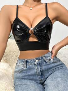 Women's Solid Color Casual - Regular Casual PU Leather Ring Sexy Lingerie, All Season