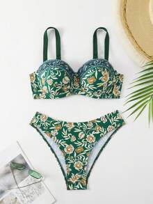 Women's Floral Print Bikini Set With Underwire, Beach Vacation Style - Multicolor - View 1