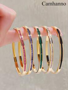 Camhanno 1 Pc Stylish Delicate Neutral Stainless Steel Single Row Diamond Bracelet For Ladies For Daily Wear - Single Row Diamond Bracelet - View 1