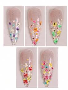 3D Flower Nail Art Decoration 1/2Boxes Dried Flower Leaf Stickers Yellow Green Pink Blue Red Natural Floral Petals Charms Mixed Nail Decor Summer Manicure Accessories Nail Supplies Nails Nail Gems - Multicolor - View 5