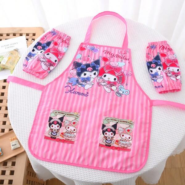 Sanrio 1 pièce Tablier de peinture pour enfants en EVA imprimé de bande dessinée Sanrio, blouse de protection pour l'art des enfants, imperméable et anti-taches d'huile pour manger, nettoyer, peindre à la maison avec des manchettes, unisexe
