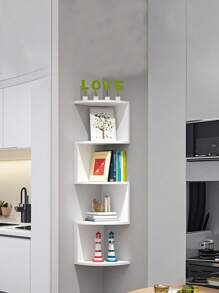 1 pieza Estantería de pared de montaje en esquina creativa de 5 niveles, estantería flotante semicircular, estantería de pared para decoración del hogar, exposición y almacenamiento