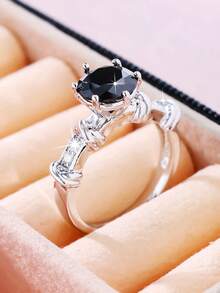 1pc Classic Elegant Round Cubic Zirconia Ring, Versatile Daily Wear, Surprise Gift For Valentine's Day, Dating - 0256 - View 3