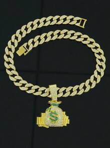 1pc Fashionable Hip Hop Style Dollar $ Symbol Pouch Pendant Necklace, Rap Music Inspired Accessories For Men