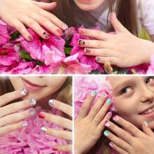 JANYUN 96 Pcs Kids False Nails - Press On, Full Cover, Short Nails In Blue Theme For Little Girls' Nail Art Decoration