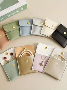 PU Leather Button Jewelry Pouch, Jewelry Packaging Bag, Ring Storage Bag, Jewelry & Pearls Packaging & Storage Case For Rings, Earrings, Bracelets, Flip Cover