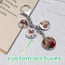 1 pieza Llavero redondo personalizado para coche con 4 fotos - Multicolor - Ver 4