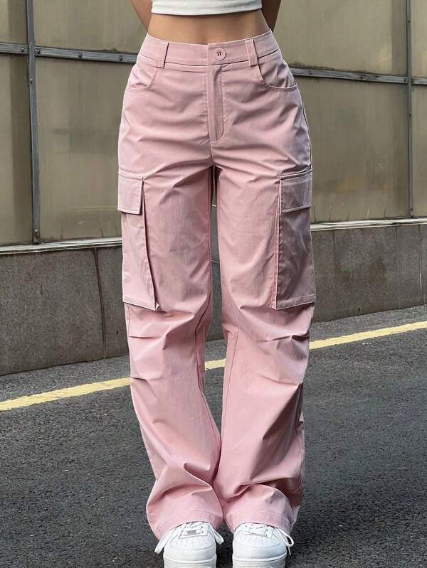 Casual Solid Color Simple Straight Leg Cargo Pants