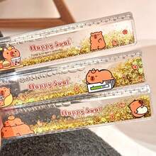 1pc Capybara Liquid Quicksand Folding Ruler, 20cm Student Exam Use Straight Ruler, Stationery, Non-Specified Color,School Supplies,Back To School,Rulers - Clear - View 3