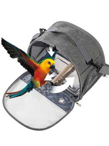 Vogelreisekäfig mit Sitzstange, Papageien-Rucksack-Käfig mit Edelstahlplatte, tragbare Haustier-Transporttasche für Vogelkäfig-Zubehör, transparenter Reisekäfig für Wellensittich, Sittich, Nymphensittich