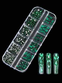 1 Box Mixed Shiny Green Diamond Crystal Rhinestone 3D Nail Art Decorations Fashion Nail Charm Jewelry Manicure Design Ornament Accessories - 綠色 - 查看 4