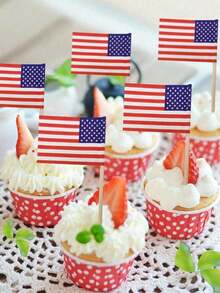 30/50/100 件美国国旗 7 月 4 日独立日感恩节纸杯蛋糕装饰物，派对装饰用品精选，牙签旗，节日派对蛋糕装饰旗，汉堡装饰用品，纸杯蛋糕装饰，独立日装饰用品 - 彩色 - 查看 9