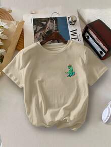 Young Boy“YongBoy”休闲滑板恐龙涂鸦字母印花圆领T恤，夏季 - 卡其色 - 查看 2