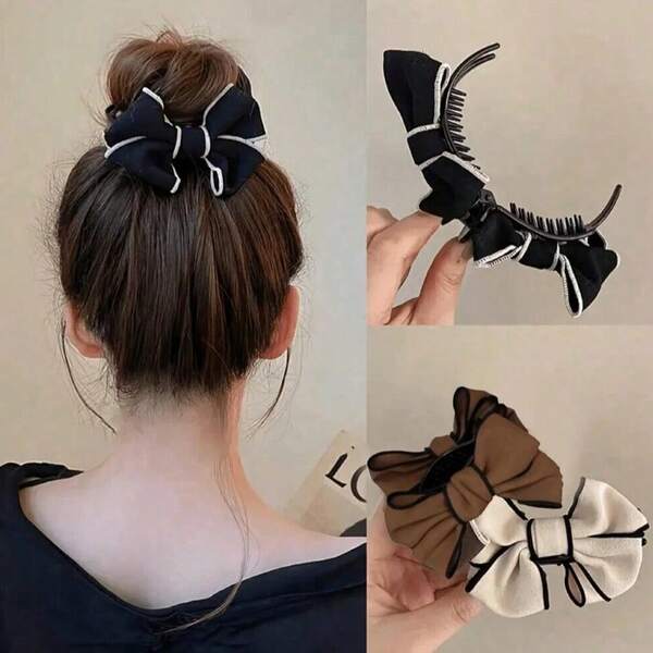 1pc Korean Style Double-Sided Bow Bun Hair Clip, Simple Elegant Hair Accessory, Suitable For Women Everyday And Holiday Wear, Ideal Gift For Valentine's Day Hair Claws Claw Clips Hair Clips Hair Jaw Clip Hair Clamps Hair Clutch Hair Catcher Clip, Casual Fall Winter Hair Accessories For Women For Vacation Outfits Woman