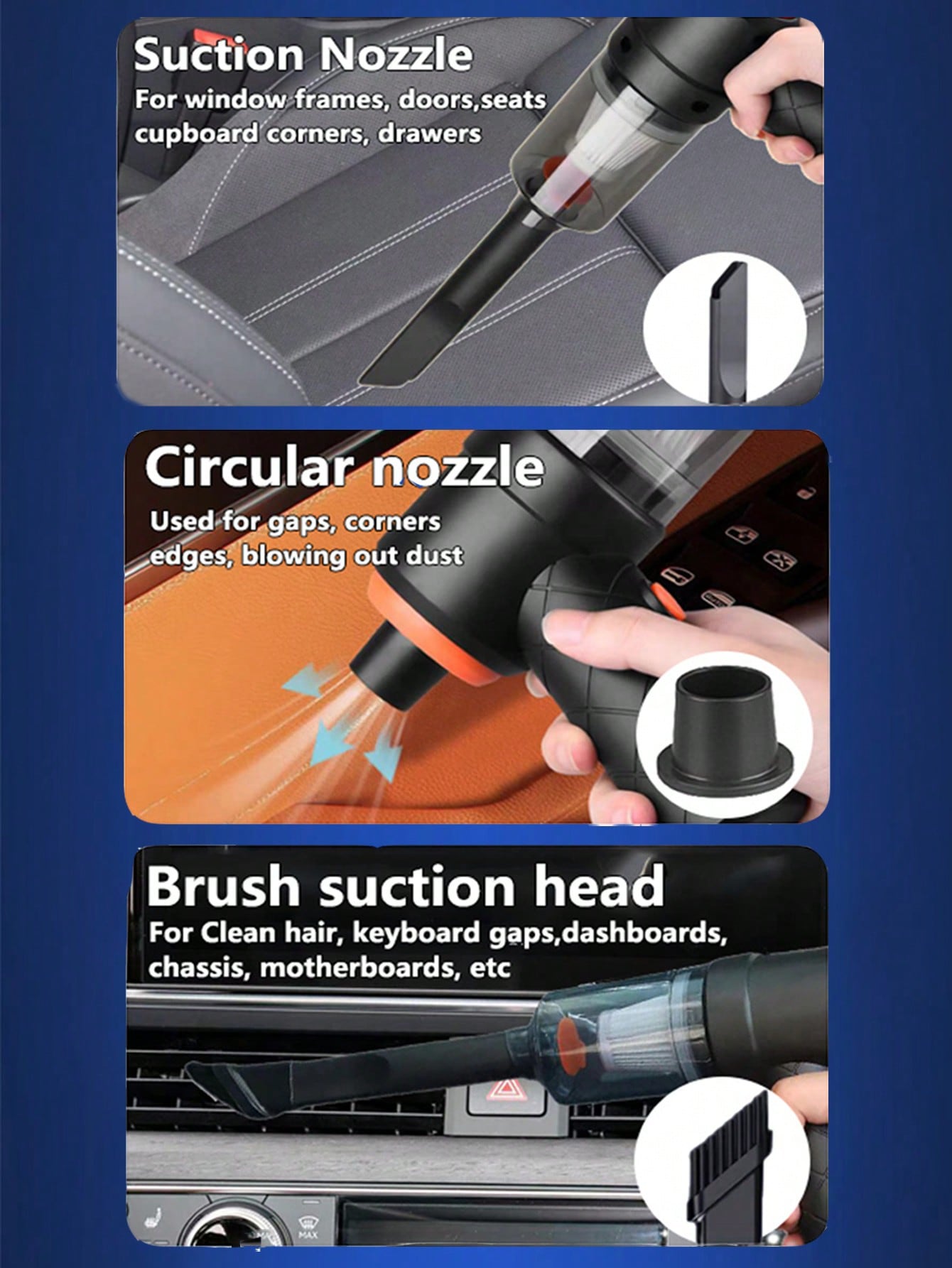 مكنسة كهربائية لاسلكية للسيارة قوية محمولة يدويًا...