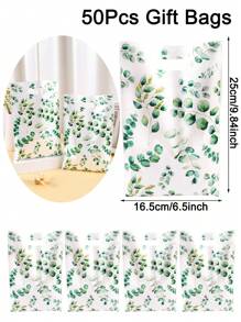 10/20/50pcs Eucalyptus Leaf Party Favor Bags - Green Floral Plastic Gift Bags Bulk Pack, Durable Tote & Handheld Bags For Birthday Wedding Youngsters Shower Decorations, Eucalyptus Theme Party Supplies Decor