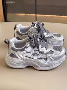 Girls' Sports Shoes New Leather And Mesh Patchwork Casual Sneakers For Children And Big Kids