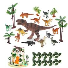 28pcs Realist Dinosaur Figures Cake Topper Set, Dinosaur Cake Decorations With Coconut Trees Green Leaves, Dinosaur Birthday Toppers Foy Party Supplies