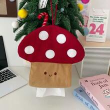 1 pièce Porte-boîte de mouchoirs à motif champignon rouge mignon sans perçage, support mural créatif pour rouleaux de papier