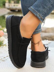 Canvas Sneakers For Women, Breathable Slip-On Casual Shoes For Spring Summer Autumn, Lace-Up Athletic Flat Loafers