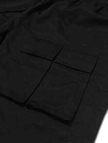 Men's Solid Color Cargo Pants, Straight Leg Casual Trousers With Large Capacity Pockets To Meet Daily Needs, Minimalist Design Suitable For Versatile Styling, An Essential Choice To Showcase Personalized And Practicality. - Black - View 9