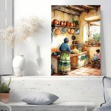 1 Pc Traditional Mexican Folk, Rustic Kitchen Framed Wall Print Canvas Wall Art-Retro 2D Artwork Wall Poster Decoration For Living Room, Bedroom, Home Decor, Ready To Hang - 白色 - 查看 2